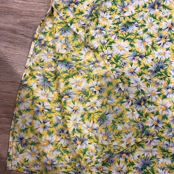 VTG 90s Y2K Daisy Print Yellow Button Down Rayon Maxi Skirt 12 - Picture 5 of 6